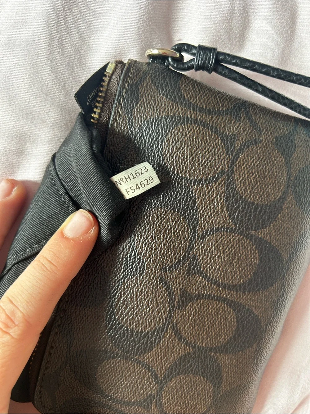 Coach F54429 Signature Canvas Leather Corner Zip Wristlet Brown Black